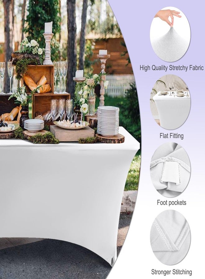 ABCCANOPY 2 Pack 4 FT White Spandex Table Cover Stretch Fitted Wrinkle Resistant Tablecloth Reuse for Rectangular Folding Table Patry Event Wedding Banquet Protector - Image 2